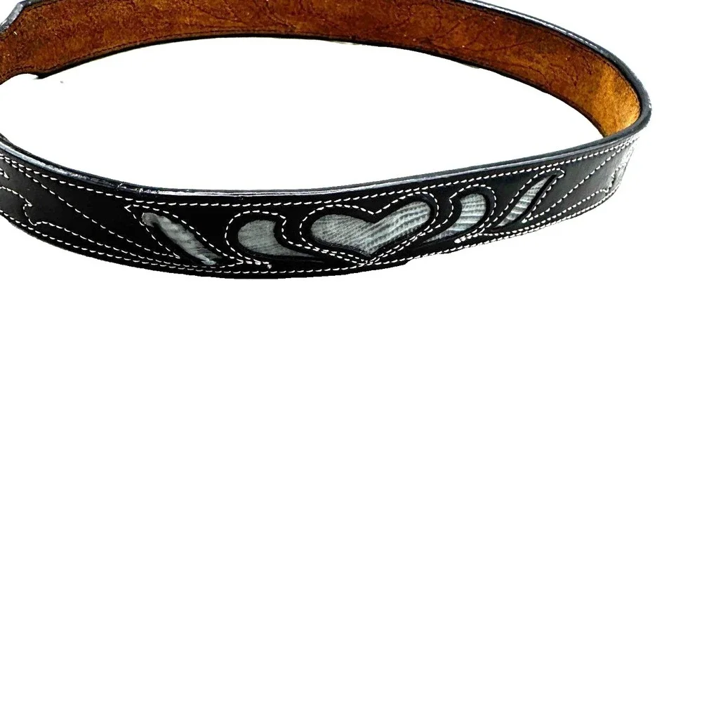 90s Leegin‎ Tooled Heart Leather Western Belt Women's 34 Cowgirl Landman Rodeo